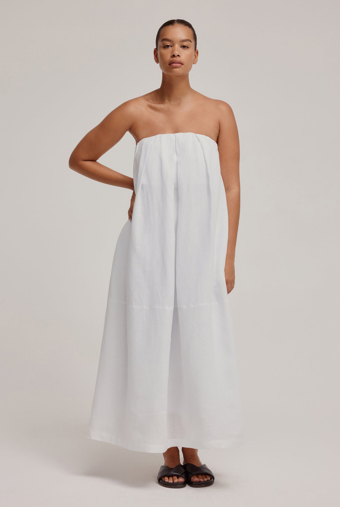 strapless linen jumpsuit