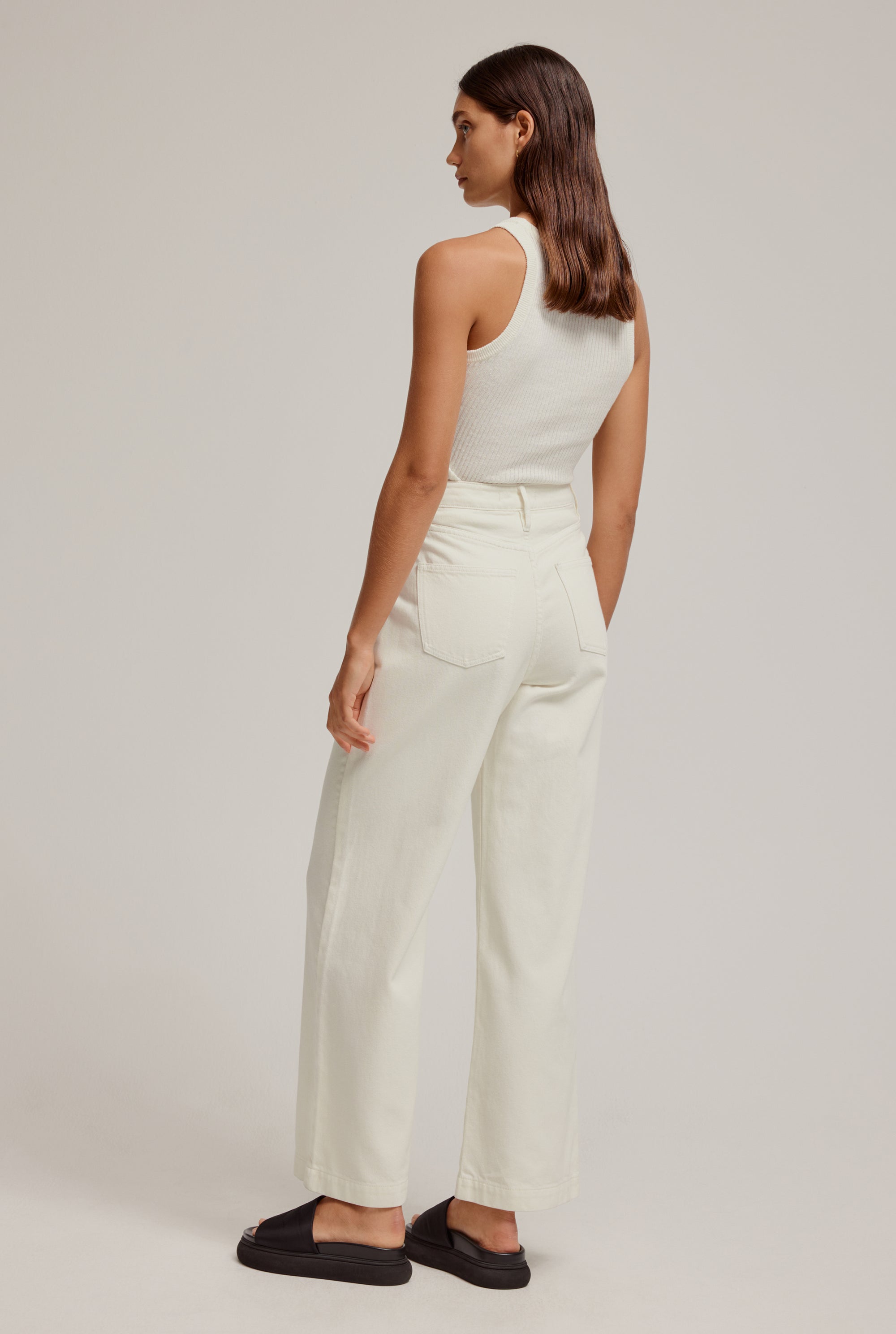 Wide Leg Denim Trouser - Off White | Venroy | Premium