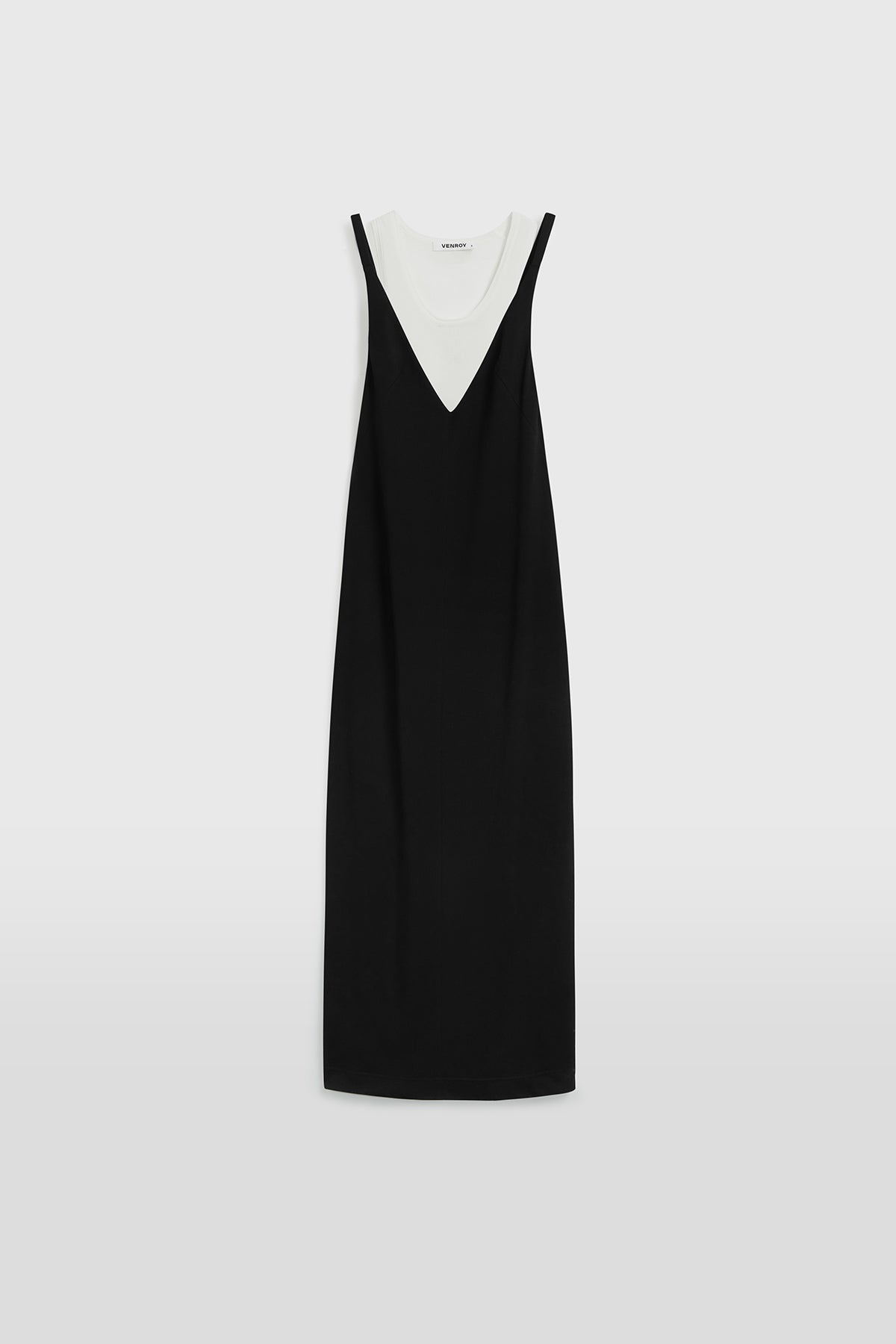 Layered Jersey Maxi Dress in Black and White | Venroy | Premium ...