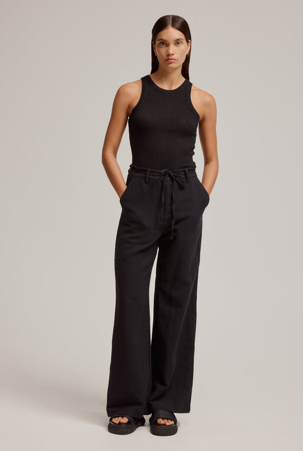 Tall Black LinenLook Wide Leg Trousers  New Look