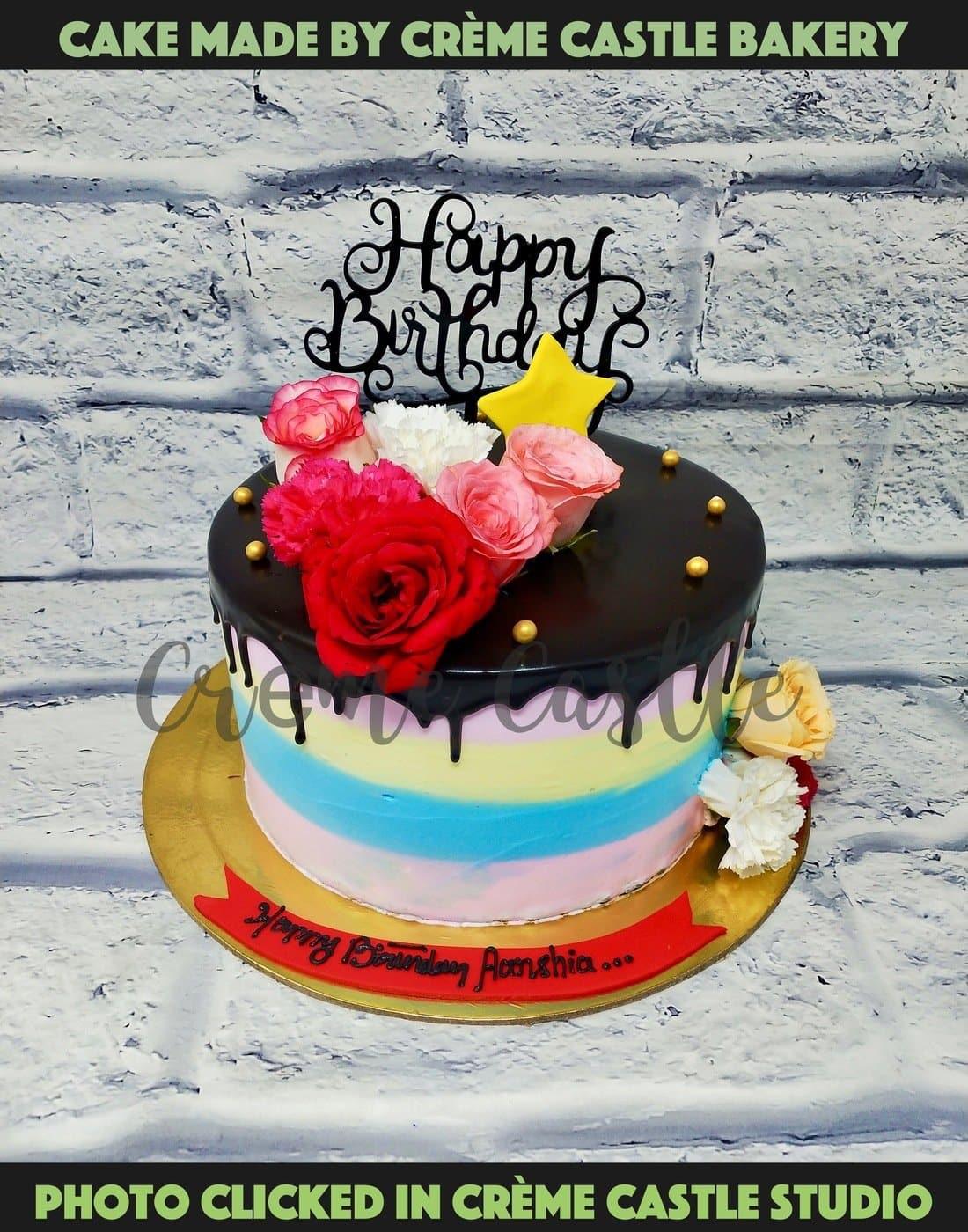 Rainbow Real Flowers Cake – Creme Castle