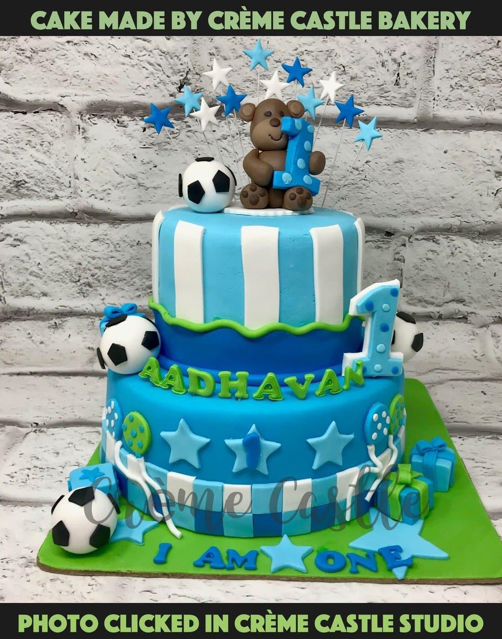 Teddy Football Cake. 1st Birthday cake for Baby Boy. Noida ...