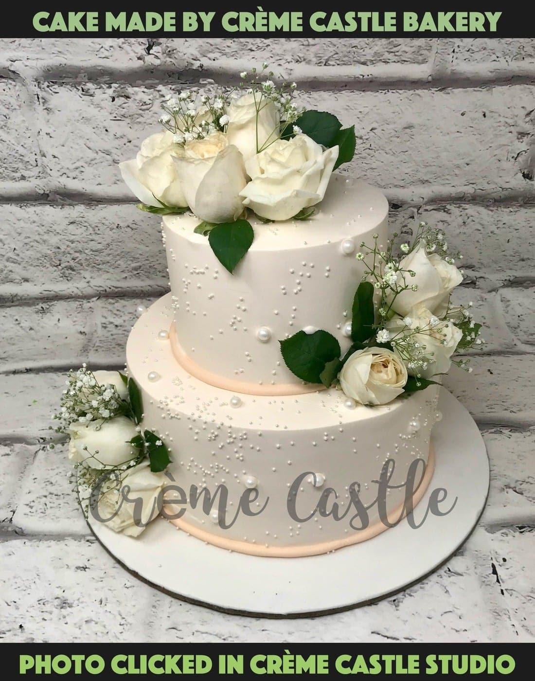White Rose Tier Design Cake | Custom Cake Bakery - CrÔøΩme Castle ...