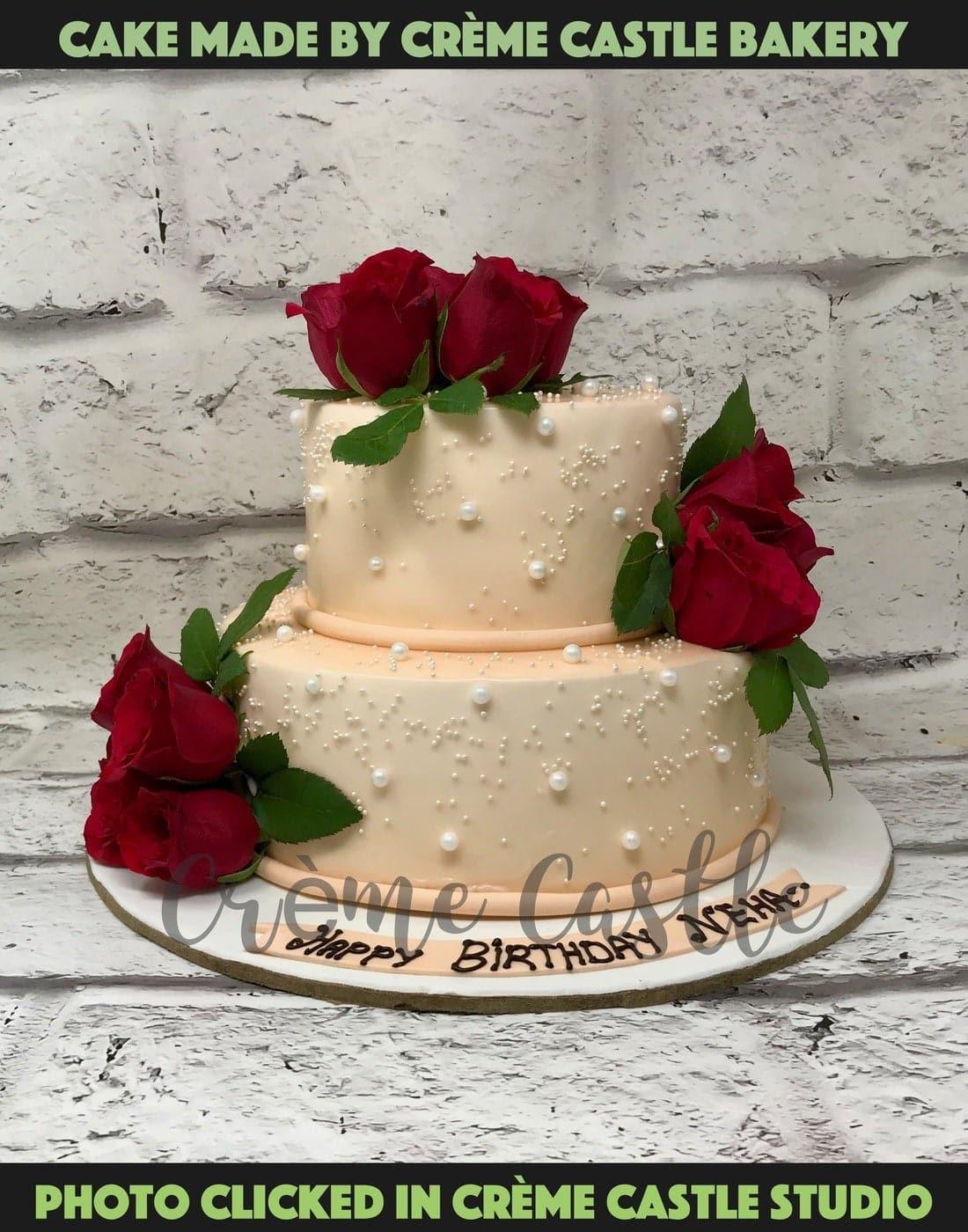 Peach Red Rose Design Cake – Creme Castle