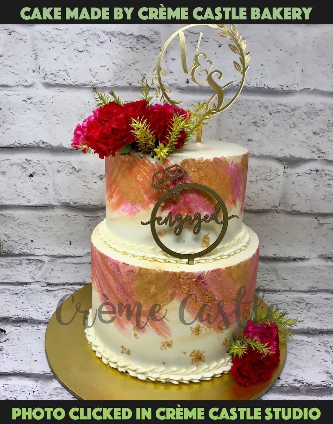 Hand Painted Engagement Design Cake – Creme Castle
