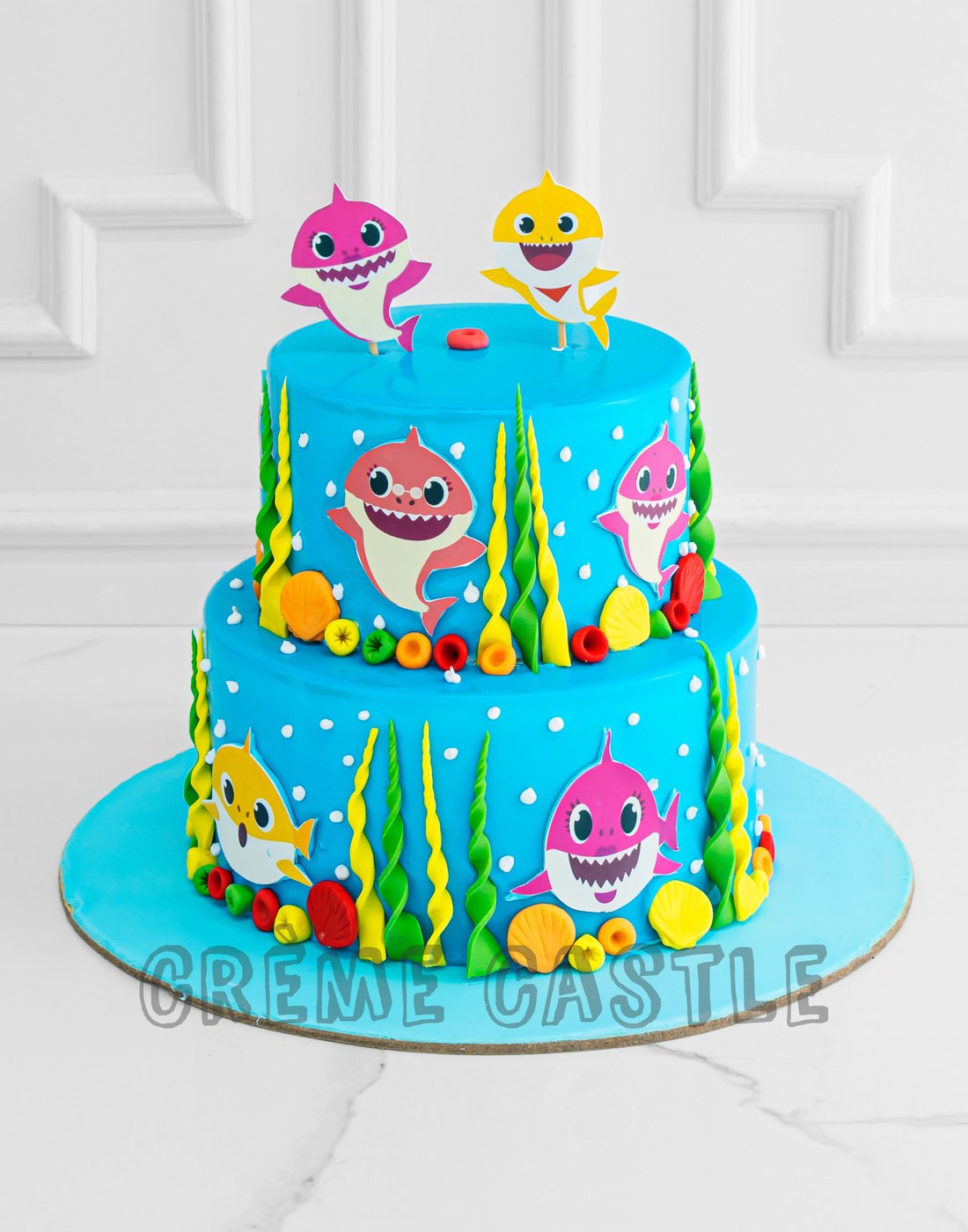 Baby Shark Double Tier Cake | Custom Cake Bakery - Cr√î√∏Œ©me ...