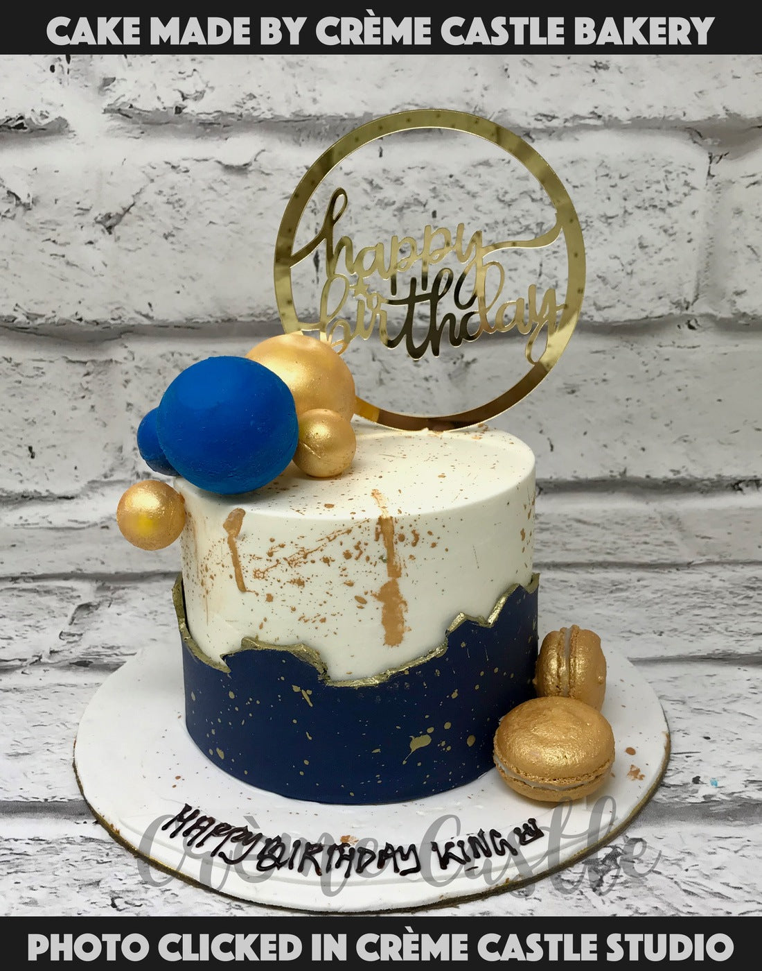 Gold Splash Blue Cake - Creme Castle