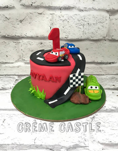 Cars Theme Cake With Lollipop Nametag - CakeCentral.com