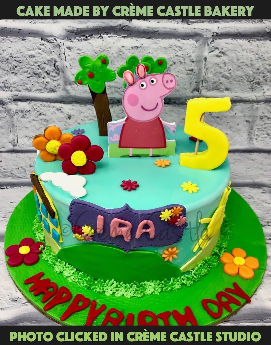 Peppa Pig Theme Cake Order Cake Online Gurugram Noida And Greater Noida Creme Castle