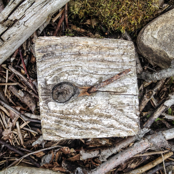 piece of wood with nail in it