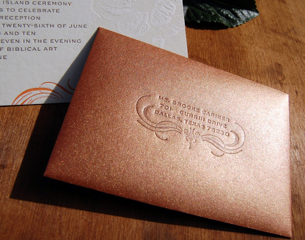 Copper invite by Sweet Olive Press