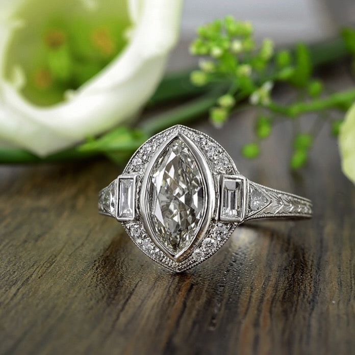 Art Deco Style Engagement Ring Mq 0 92ct