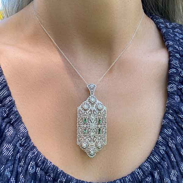 Art Deco Diamond Filigree Pendant