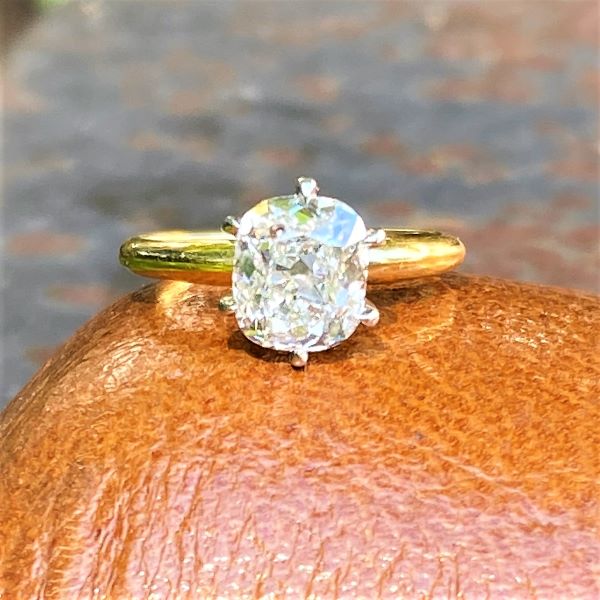 Vintage Solitaire Engagement Ring, Cushion Cut 2.36ct.