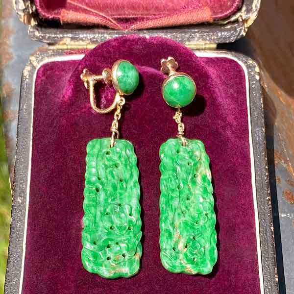 Vintage Carved Jade Drop Earrings
