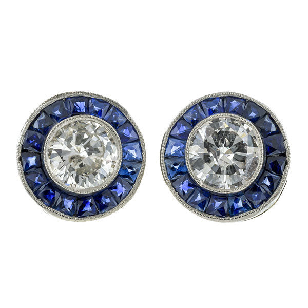 Vintage Diamond and Sapphire Target Earrings :: Doyle & Doyle