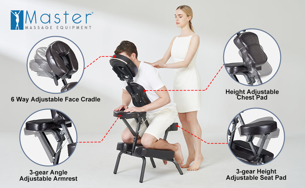 Master Massage’s Bedford Foldable Tattoo Chair is designed to deliver ultimate relaxation wherever you go. With its 6-way adjustable face cradle, height adjustable chest pad, and 3-gear angle and height adjustable armrest and seat pad, you can customize your massage experience to perfection and minimize pains and aches. With our portable tattoo chair, you’re able to offer a customized experience for all clients, no matter where you are.