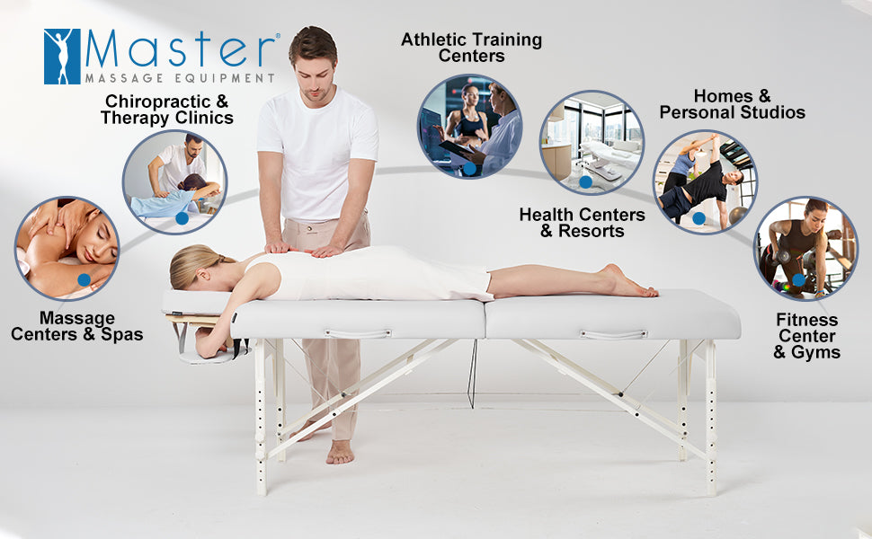 Don't settle for anything less than the Montclair Pro massage table package. With its superior construction, lightweight design, luxurious comfort, and included accessories, you can give your clients the best possible experience every time. Our table is a must have for any practice, and you can count on Master Massage for quality and durability.