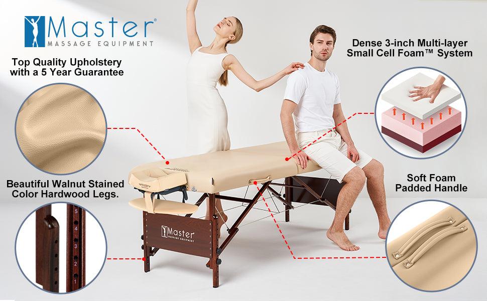 With its sleek design, neutral color palette, and French Stitching, the Master Del Ray Massage Table will be an elegant addition to your spa or salon. Made with fine European beach wood and finished with rich walnut hi-gloss, the glowing panels and aesthetic design fit in any modern environment.