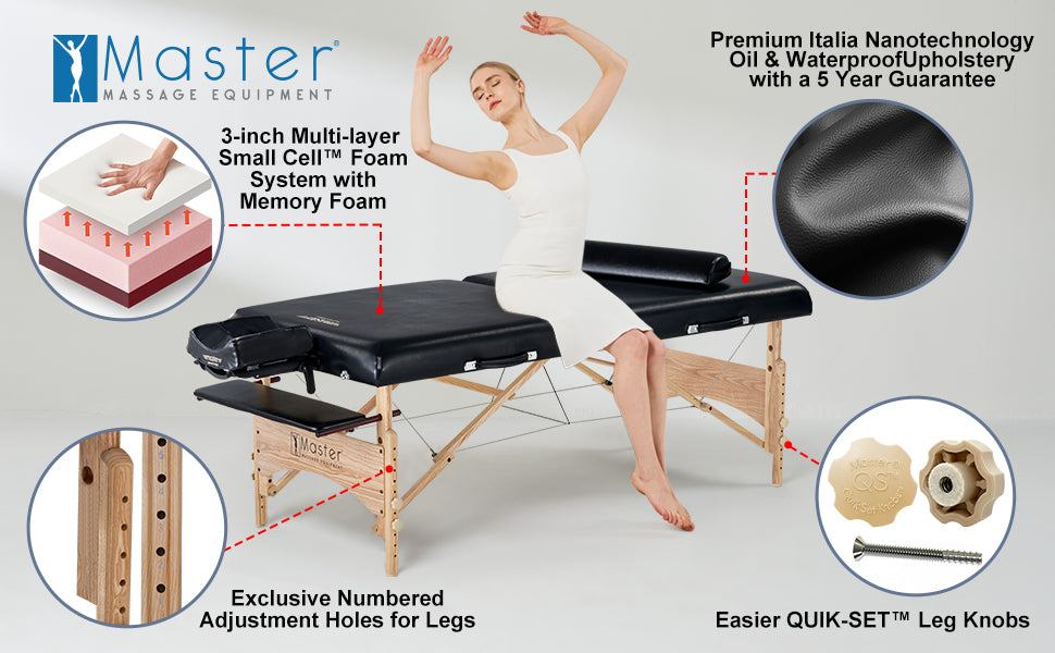 The Gibraltar Portable Facial Table offers luxury with its Authentic 32" Extra Wide tabletop. With a 3” cushion of multi-layer small cell foam- including Memory Foam for extra comfort- and Italia Nanotechnology Antibacterial Upholstery, you can be sure that it's safe to use as well. A “Big Top” design with rounded edges provides more surface area than your regular portable spa bed /massage table so you get even more out of each session. This portable beauty bed is easy to keep clean and dry with Oil & Waterproof CFC-free upholstering reinforcements and a luxe Black finish!