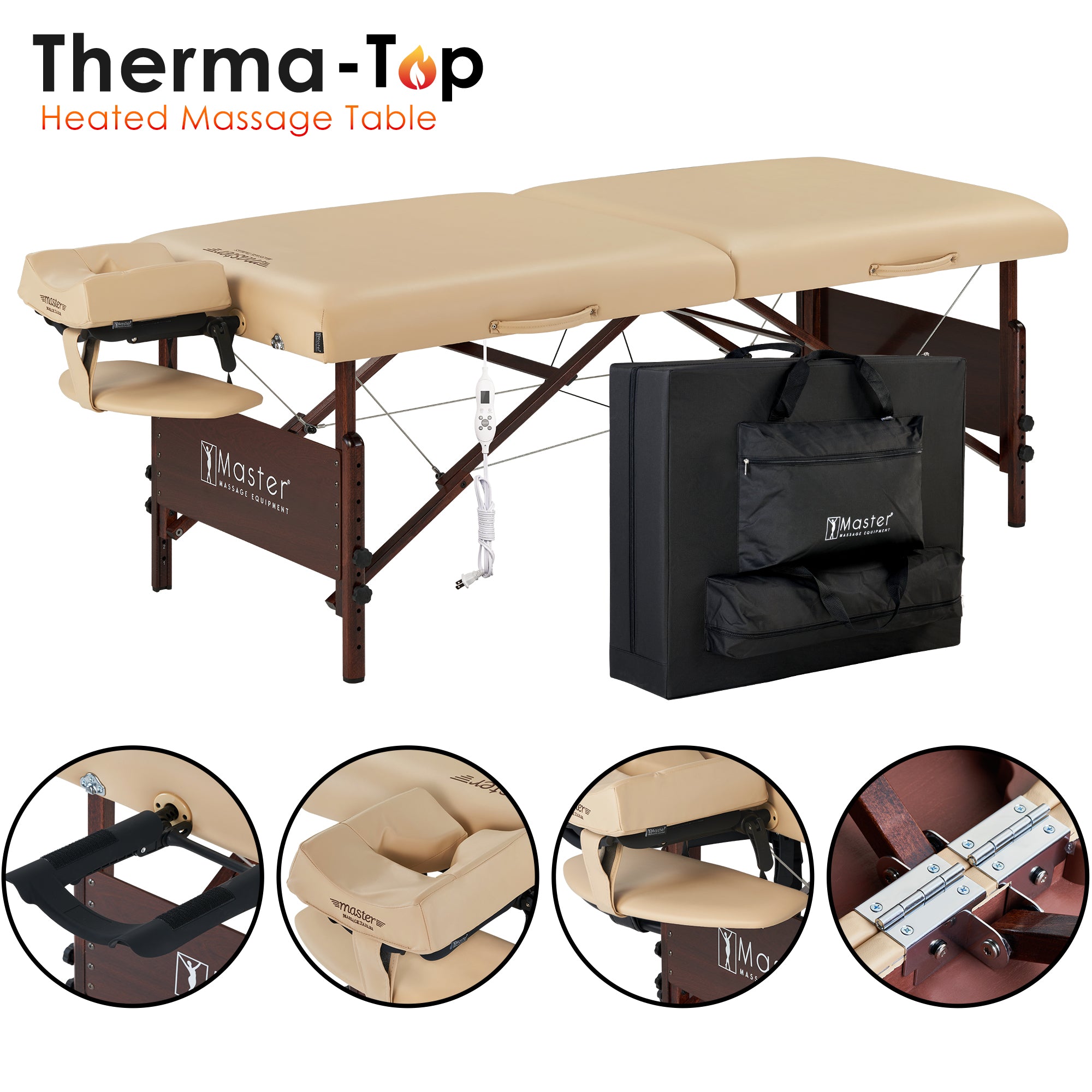 Master Massage 30" DEL RAY™ Portable Massage Table Package with THERMA-TOP® - Built-In Adjustable Heating System for Extreme Comfort! (Sand Color)