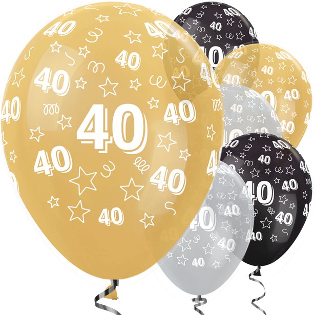 Sparkling Celebration Gold Mix 40th Birthday Balloons - 11" Latex 6pk
