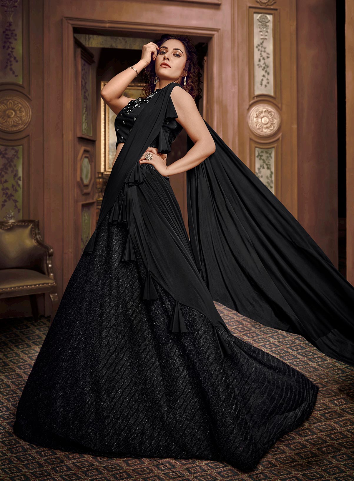 black party wear lehenga