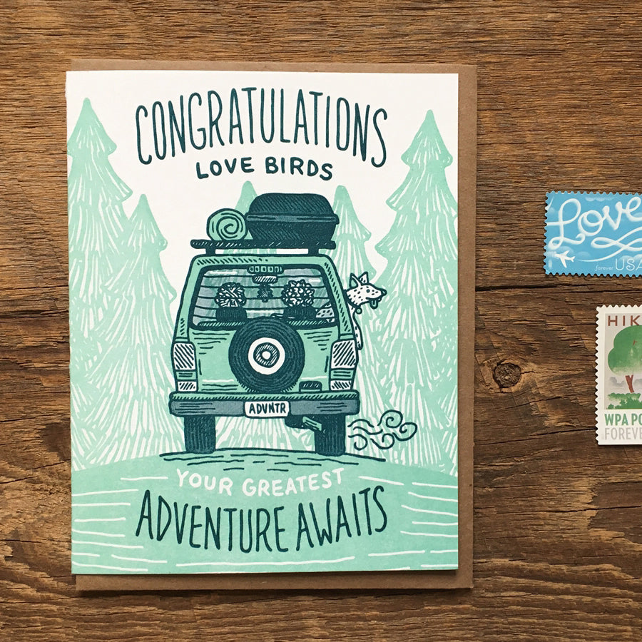 Congratulations Love Birds, Your Greatest Adventure Awaits Wedding Card