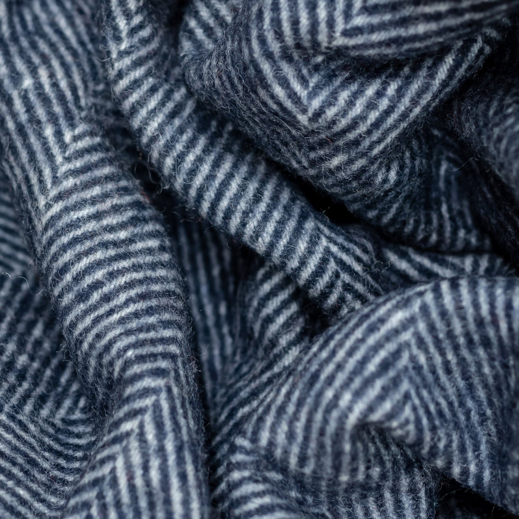 Recycled Wool Navy Herringbone Throw Blanket