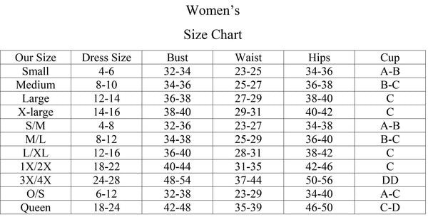 Wicked Clothes Size Chart