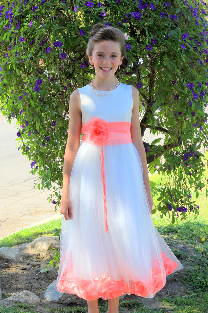 Satin Tulle Flower Girl Dress with Colored Petals