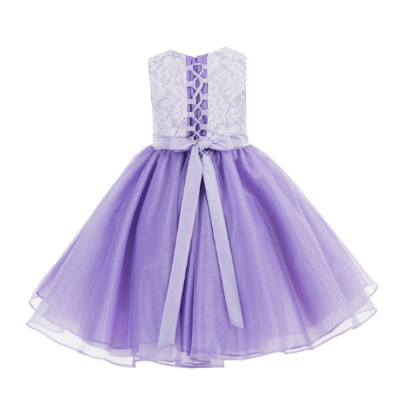 Lace Organza Flower Girl Dress Elegant Formal Junior Beauty Pageant Br ...