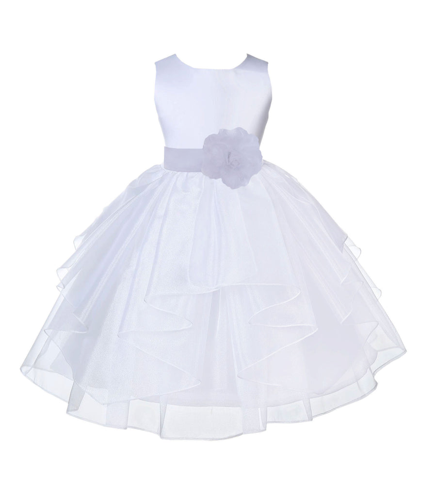 White Shimmering Organza Flower Girl Dress Wedding Junior Bridesmaid P ...