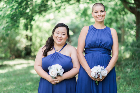 navy blue bridesmaid dresses outside wedding