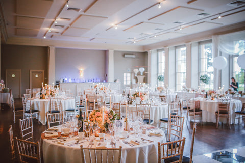wedding venue with tables and chairs