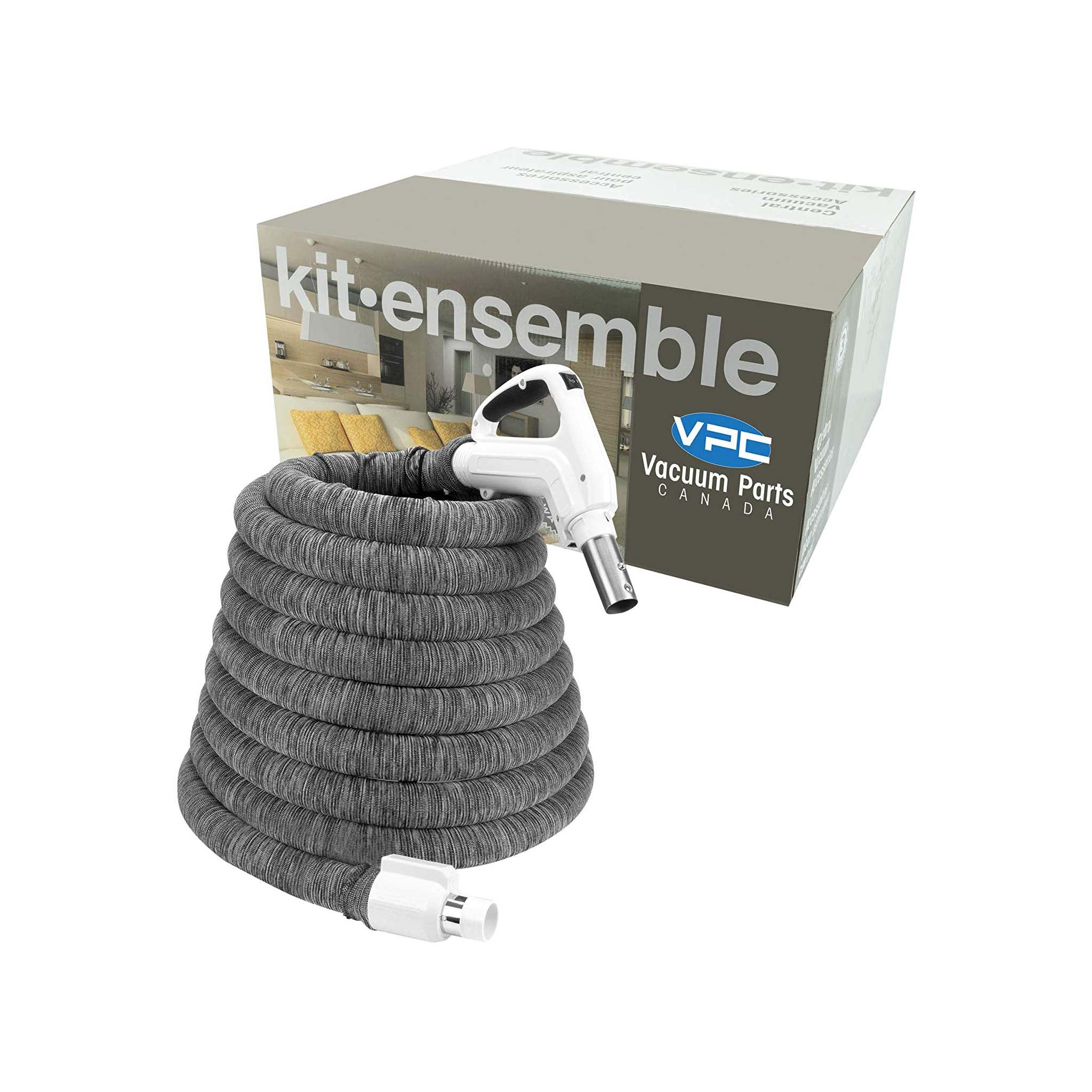 Central Vacuum Kit, Hose 30' For Garage, Grey