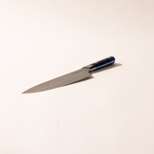 8 Inch Chef Knife with a Volakas Marble Handle, Swiss Blue Cubic