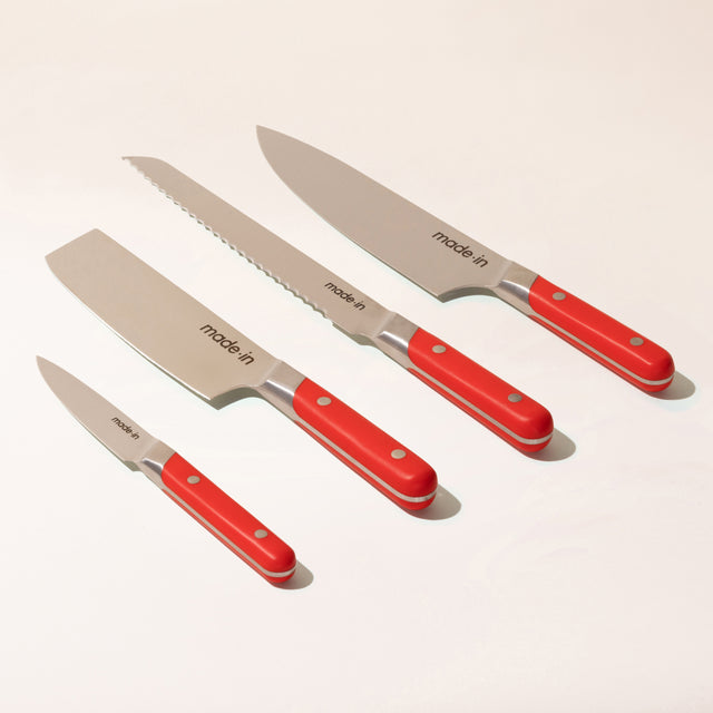 knife set 4 piece red