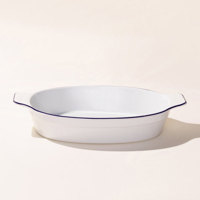 oval baking dish navy rim