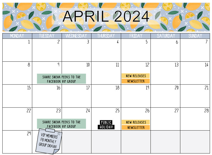 March's Calendar of Events for Mum an Me Handmade Designs