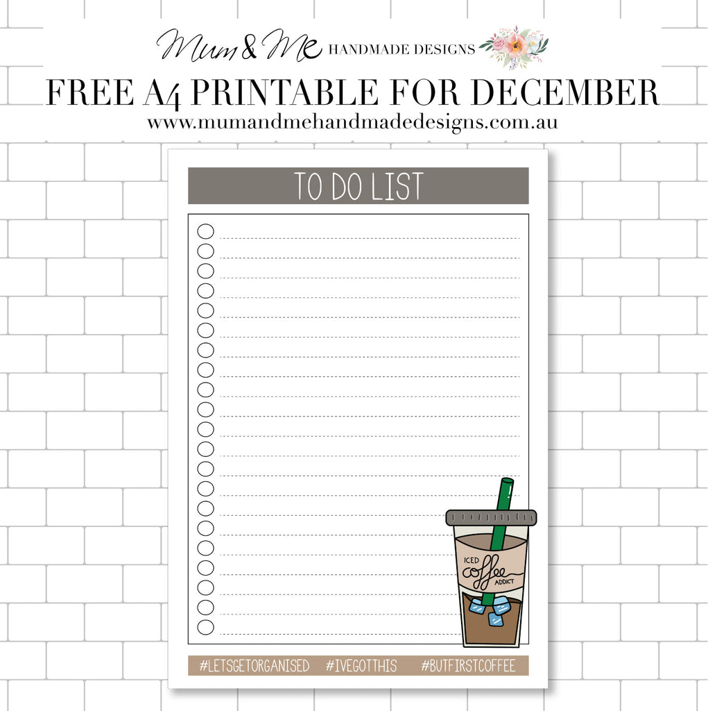 Iced Coffee Addict To Do List Free Printable PDF by Mum and Me Handmade Designs