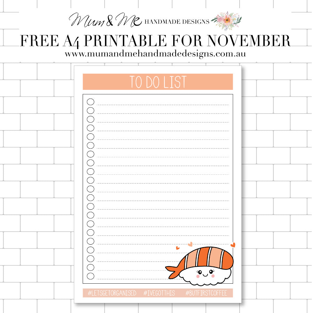 Sushi To Do List Free Printable PDF by Mum and Me Handmade Designs