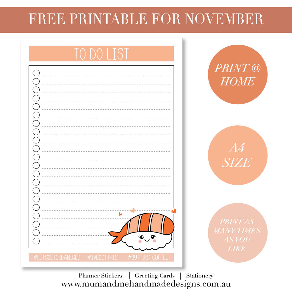 Sushi To Do List Free Printable PDF by Mum and Me Handmade Designs