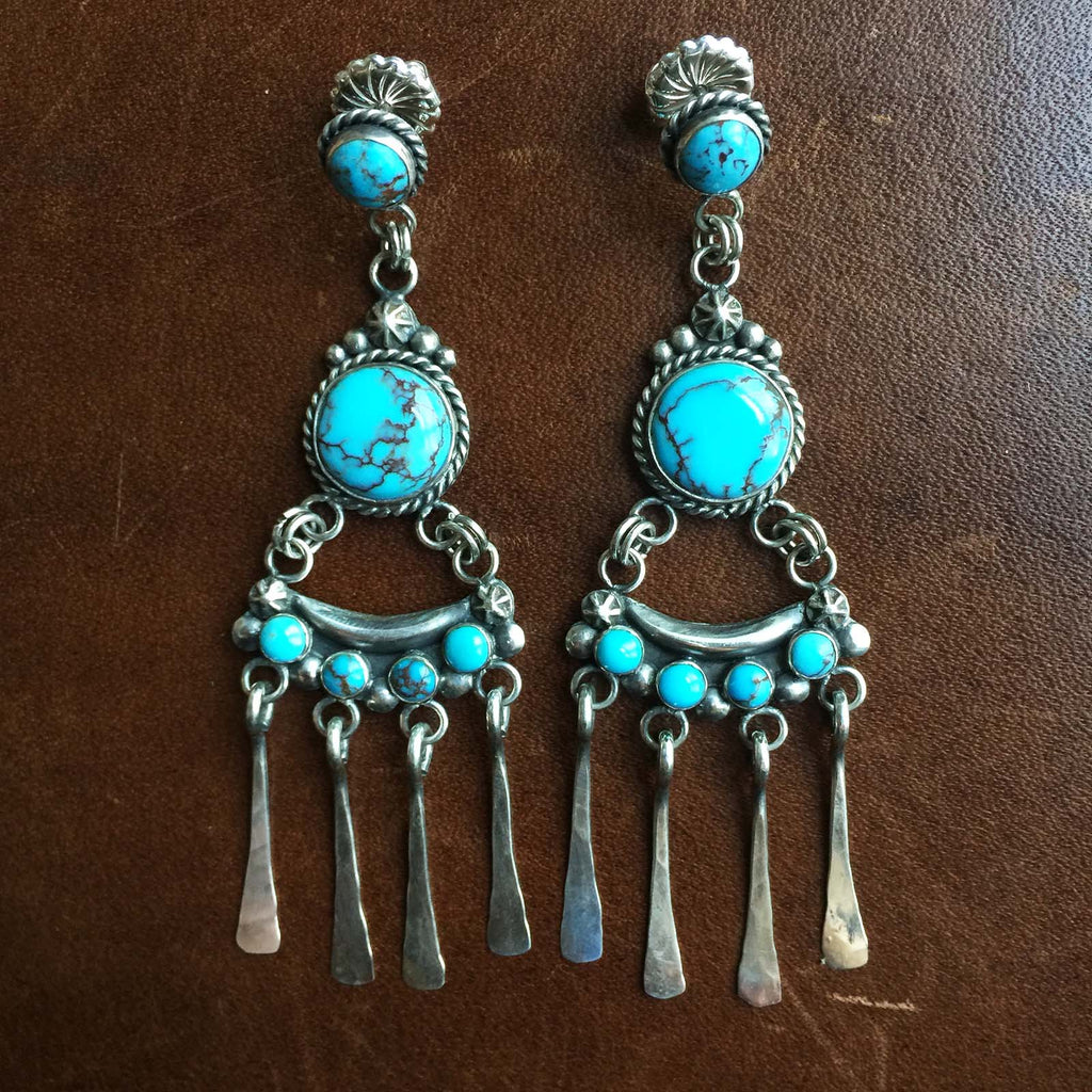 Crescent River Egytpain Turquoise Dangle Earrings Signed Carlos Santa ...