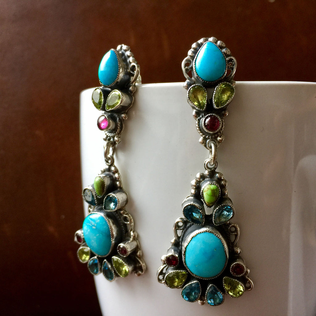 Natural Sleeping Beauty Turquoise with mixed Topaz Earrings Leo Feeney ...