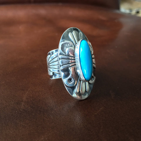 Thunderbird Sterling Natural Sleeping Beauty Navajo Ring by Marita Ben ...