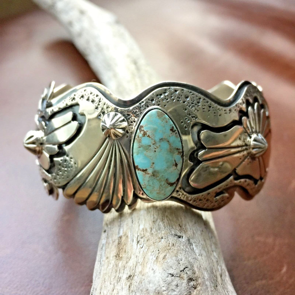 Handmade Dry Creek Turquoise Sterling Overlay Bracelet Signed By Marit ...