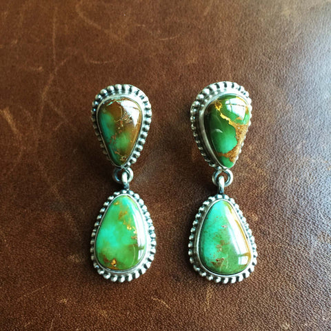 Amazonian Raindrops Royston Turquoise Earrings Signed Ernest Begay – Toqos