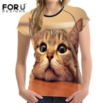 Women Casual Fashion T Shirt Cute 3D Cat Short Sleeved Shirts Elastic Material