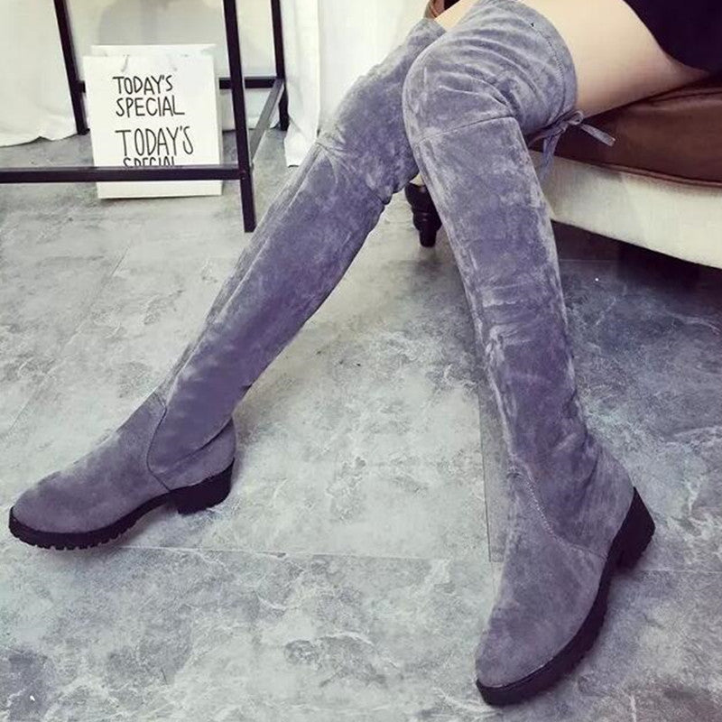 purple thigh high flat boots